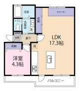 ゆとりのある1LDKの間取り