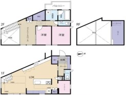 2LDKの間取り、3LDKとしても対応可能（別途工事要）