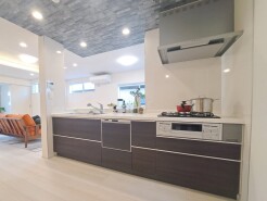 お料理をしながらリビングの家族やゲストとの会話が楽しめるカウンタータイプのキッチン。毎日のお料理を楽しく快適に。
