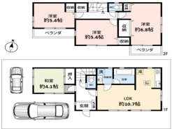 全居室南向き、LDKと和室が振分け仕様でプライバシーに配慮された間取りです。