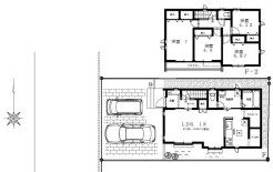 Ｆ号棟
４ＬＤＫ＋パントリー＋カースペース２台
土地　１２０．２５平米、建物　９４．８１平米