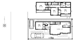 Ｊ号棟
４ＬＤＫ＋カースペース２台
土地　１１５．２５平米、建物　９１．５０平米