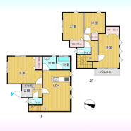 ２つのフロアに広がる、ゆとりのある間取り。各部屋に収納を備え、すっきりと暮らせる空間設計が魅力です。２階のバルコニーからは心地よい風を感じられ、穏やかな日々を育む住まいとなるでしょう
