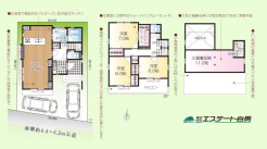 固定階段式の小屋裏収納のある間取り。1階に水回りの集中した使い勝手も良いです。