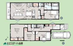 ビルドインガレージ、開放的な傾斜天井のLDK