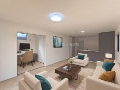 1号棟 家族団欒のリビング。陽光差し込む食卓には家族の会話とスマイルが溢れます。
※家具はＣＧ合成によるものです。