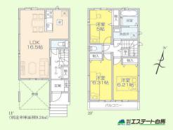 LDK16.5帖のゆとりあるリビングを中心に、家族のコミュニケーションが自然と生まれる設計。各部屋に収納を備え、生活感を抑えたスッキリとした暮らしが実現できます。無駄を省いたコンパクト設計で、家事動線も良好な使いやすい間取りです。」