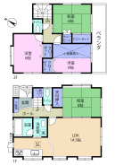 どの居室も6帖の広さがある、小屋裏収納付きの4LDK。