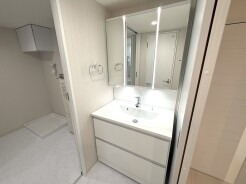 たっぷりの収納を設けたシャワー付洗面台で快適な暮らし。

