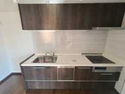 落ち着いた木目調で統一された、機能美あふれるキッチン空間。