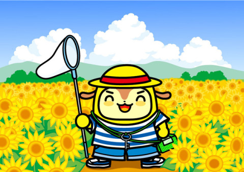 「8月中は休まずにお店はOPENしているんだ！」（エステート白馬イメージキャラクター　すむんだ君）