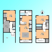 南向き、3LDK+Sの間取りです。