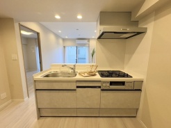 お料理をしながらリビングの家族やゲストとの会話が楽しめるカウンタータイプのキッチン。毎日のお料理を楽しく快適に。