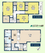 2階の主寝室には広いウォークインクローゼット付き。
3帖の洋室は少しコンパクトなので収納等に使っても良さそうですね。