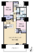2LDK+WIC、価格1億5000万円、専有面積73.50m2、バルコニー面積11.90m2 現況と相違がある場合は現況を優先させていただきます。