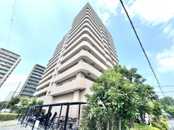青空に向かって伸びやかにそびえ立つ、街の景観と調和した端正なフォルムの佇まい。