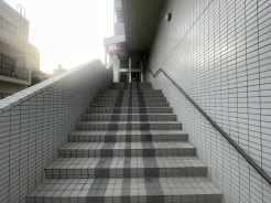 整然としたタイルが並ぶアプローチは、日々の帰宅を静かに迎え入れ、落ち着いた日常へと自然に心を切り替えてくれるような心地よい空間です